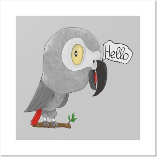 Funny african grey parrot Posters and Art